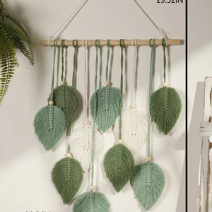 نسيج حائط أوراق مكرمية ، بني وأخضر ، ديكور منزلي بوهو ، منزل معلق ، ديكورات غرفة المعيشة ، هدية جمالية أفضل 8 مبيعا Macramé Cabecero - رقم 5