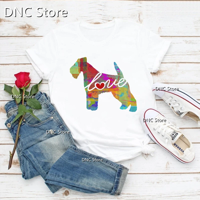 

Colorful Watercolor Famous Dog Love Heartbeat T Shirt Collie Poodle Hound Doberman T-Shirt Women Clothes Female 90s Tees Tops