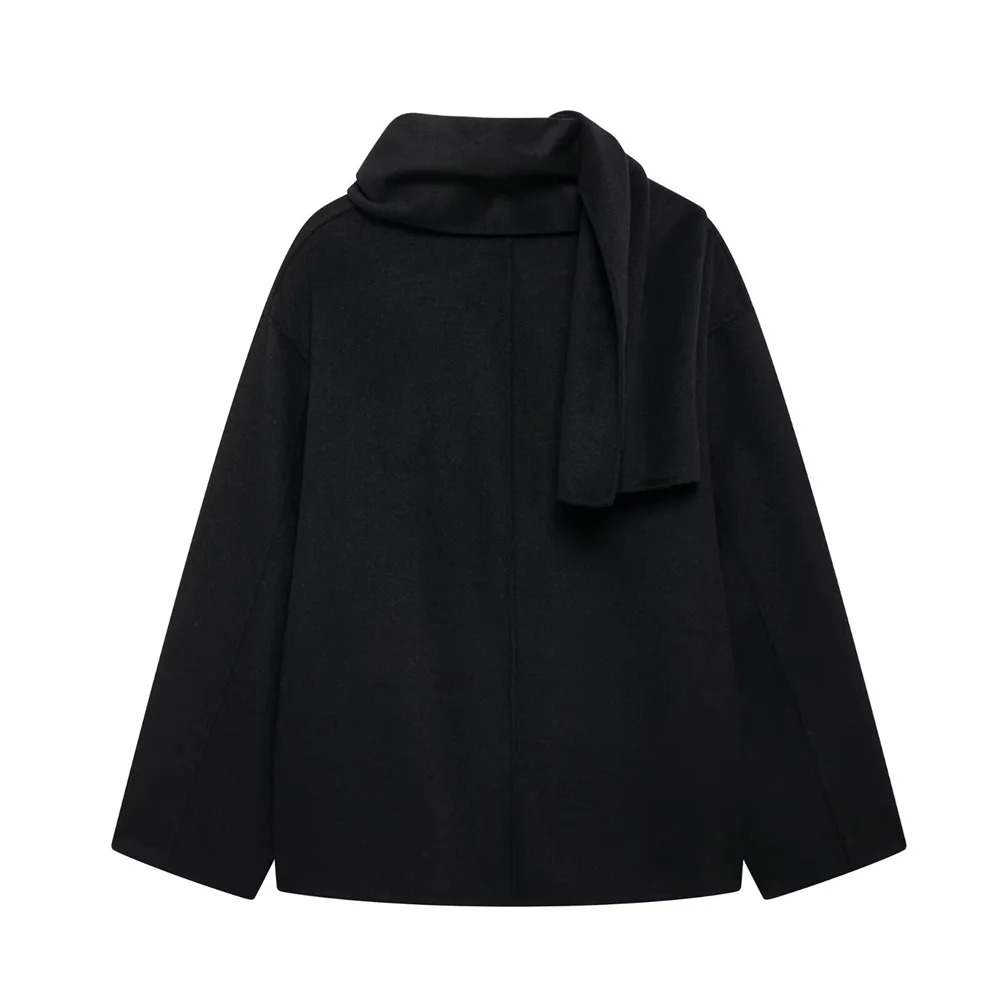 UNIZERA premium black single button short woolen coat for autumn and winter new women's scarves and coats