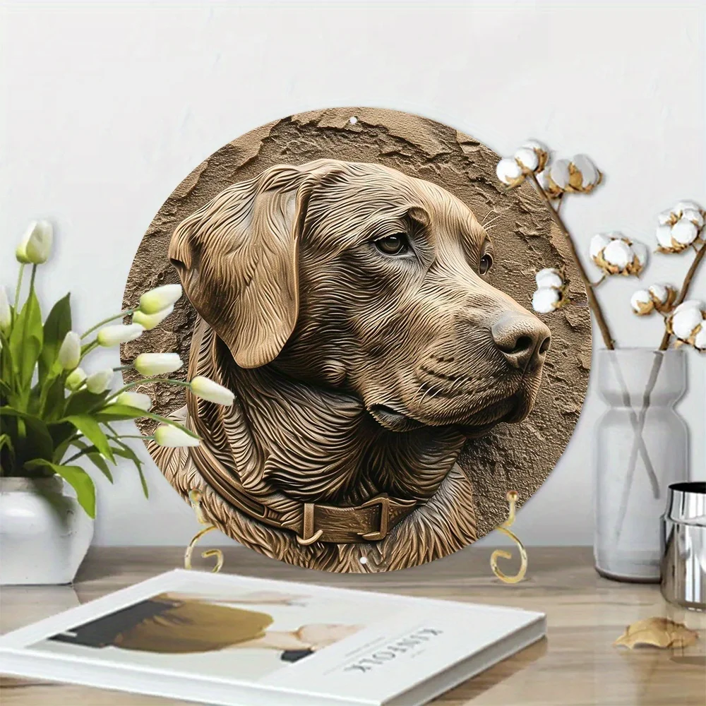 Round Metal Aluminum Sign Faux Embossing Wreath Sign Living Room Decoration Mother\'s Day Gifts French Bulldog Themed Decoration
