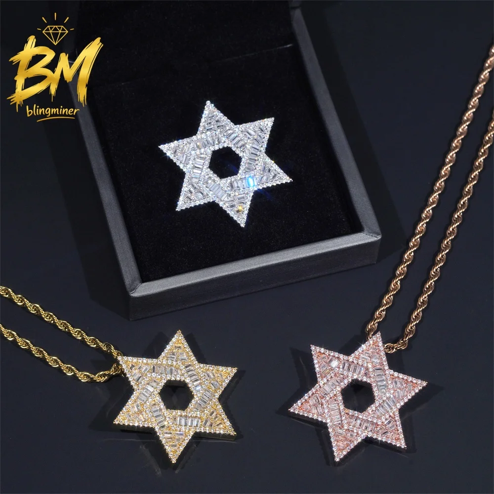 Blingminer Iced Out Star Shape  VVS Moissanite Pendant S925 Silver For Men Women Pendants Jewelry Pass Diamonds Tester