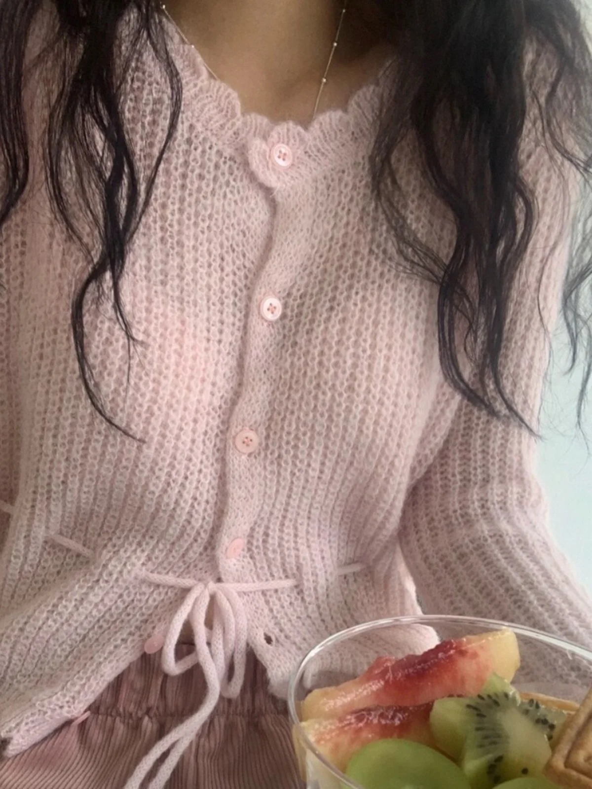 달콤한 니트 오픈 가디건 여성 가을 ​​새로운 스타일 젊은 싱글 버튼 타이 레이스 트림 스웨터 작은 재킷 한국 스타일 슬림 피트