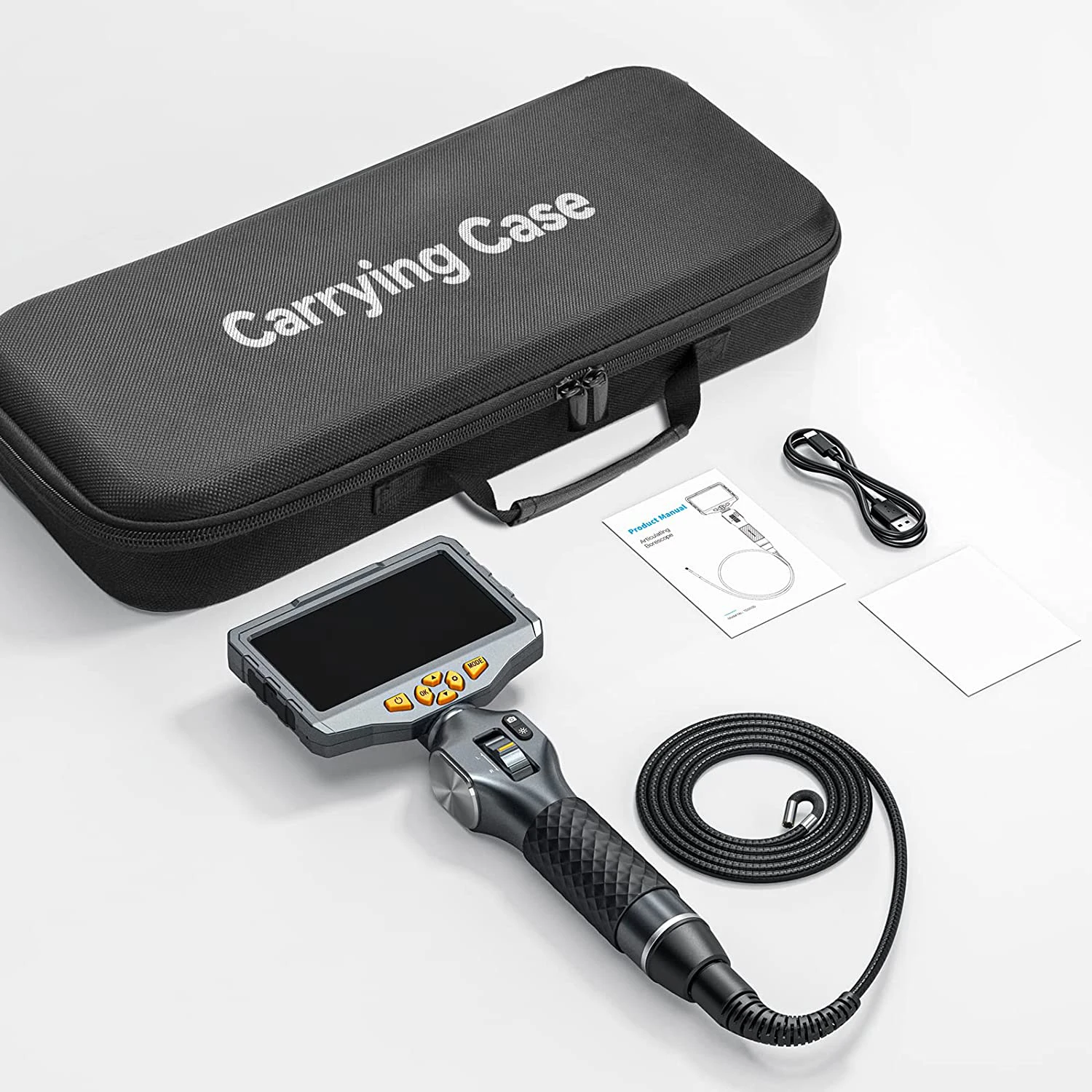 TD500 5 بوصة IPS شاشة 6.2 ملم عدسة اتجاهين 360 °   منظار التوجيه 1.2 متر خرطوم معدني مرن مفصل Borescope مع WIFI