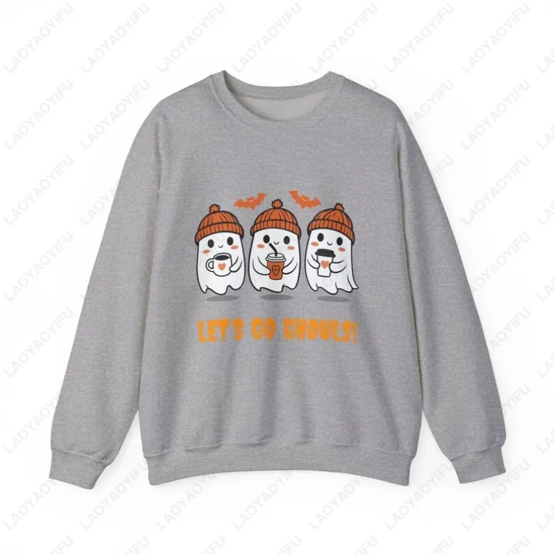 هالوين شبح Crewneck هوديي مخيف الخريف الرجال النساء مضحك الملابس Kawaii الكلاسيكية الجمالية لطيف البلوز سيدة فتاة البلوز