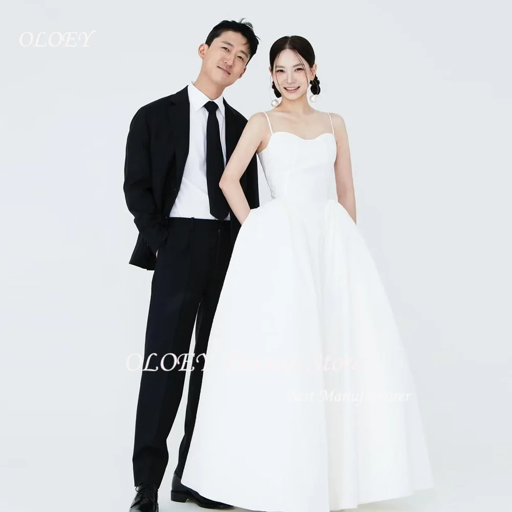 

OLOEY Simple A Line Taffeta Korea Wedding Dresses Customised Puff Short Sleeves Corset Back Bridal Gowns Photo shoot Plus Size