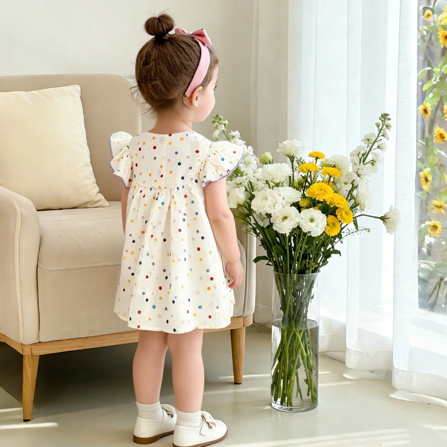 فستان بناتي صيفي جديد بنقاط حلوة وملونة للنزهات اليومية غير الرسمية، للفتيات الصغيرات من عمر 9 أشهر إلى 3 سنوات