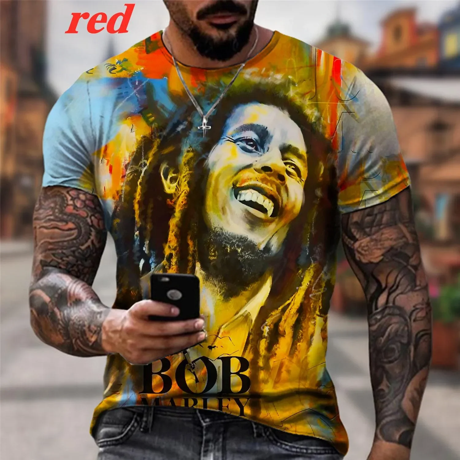 Men\'s T-shirts Cool Rock Bob Marley 3d Print O-neck Short Sleeve Street Hip-hop Shirt Oversized Tops & Tees Men Clothing