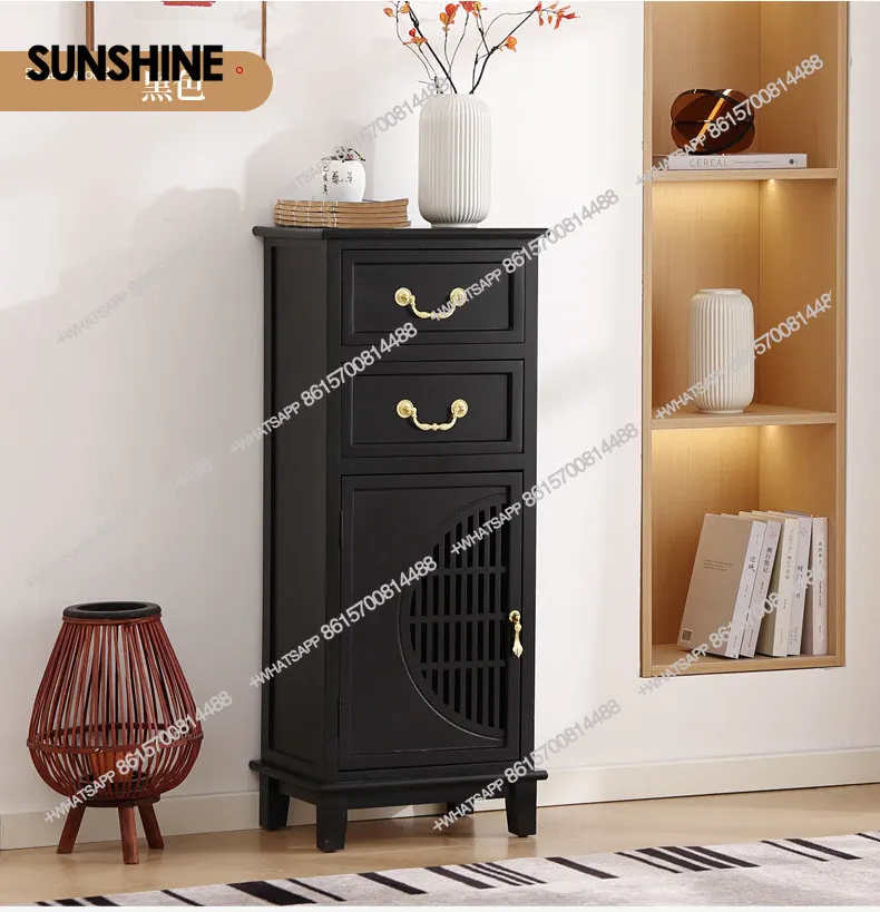 

New Chinese-style solid wood chest cabinet, living room storage against the wall tea display cabinet