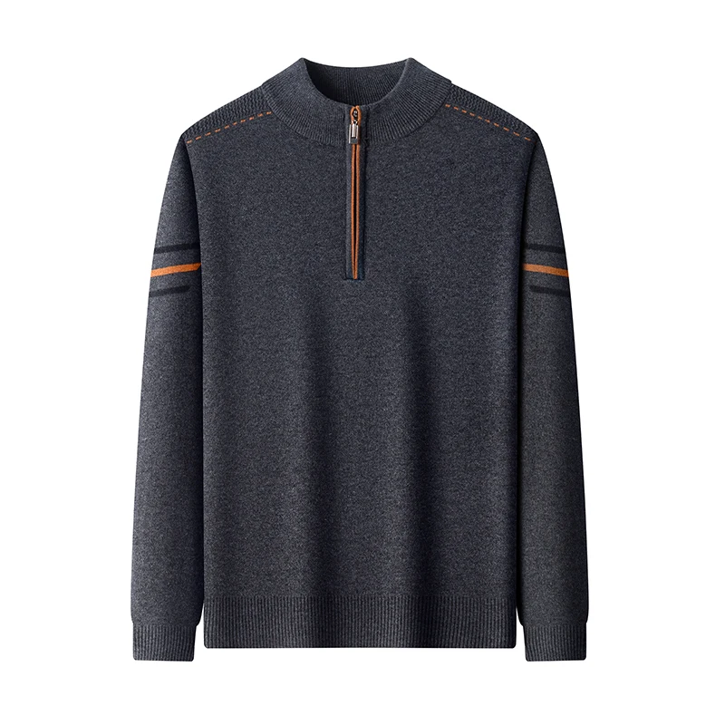 เสื้อสเวตเตอร์ไหมพรมคอตั้งแบบหนา อุ่นสบาย สไตล์ใหม่ ฤดูใบไม้ร่วงและฤดูหนาว ปี 2025 เสื้อสเวตเตอร์ผู้ชายแบบซิปครึ่งตัว เสื้อซับในผู้ชาย