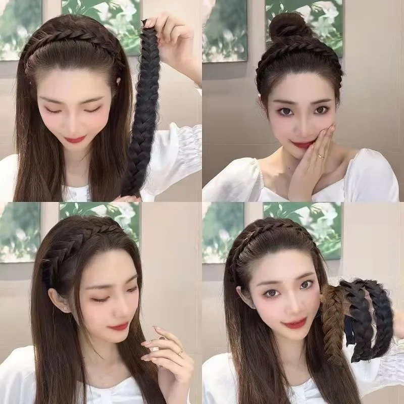 

Fashion Fishbone Braid Wig Headband Twist Braided Hairband Wide-brimmed Korean Simple Sweet Hair Hoop Headwear Hair Accessories