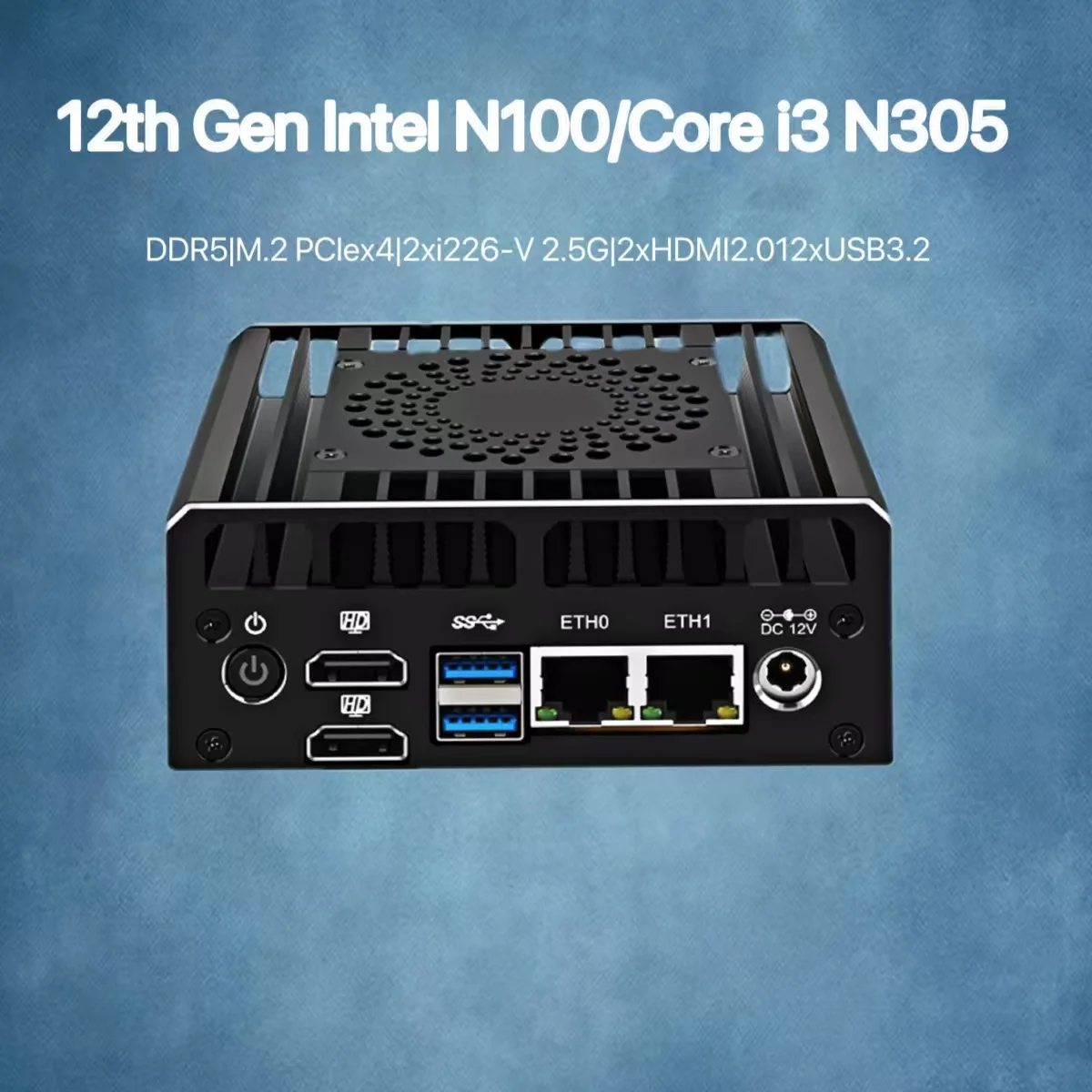 Mini PC with Fan X86 P5 12th Gen Intel i3-N305 N100 Soft Router 2*i226-V 2.5G 2*HDMI2.0 2*USB3.2 DDR5 4800 PCIex4 DIY NAS