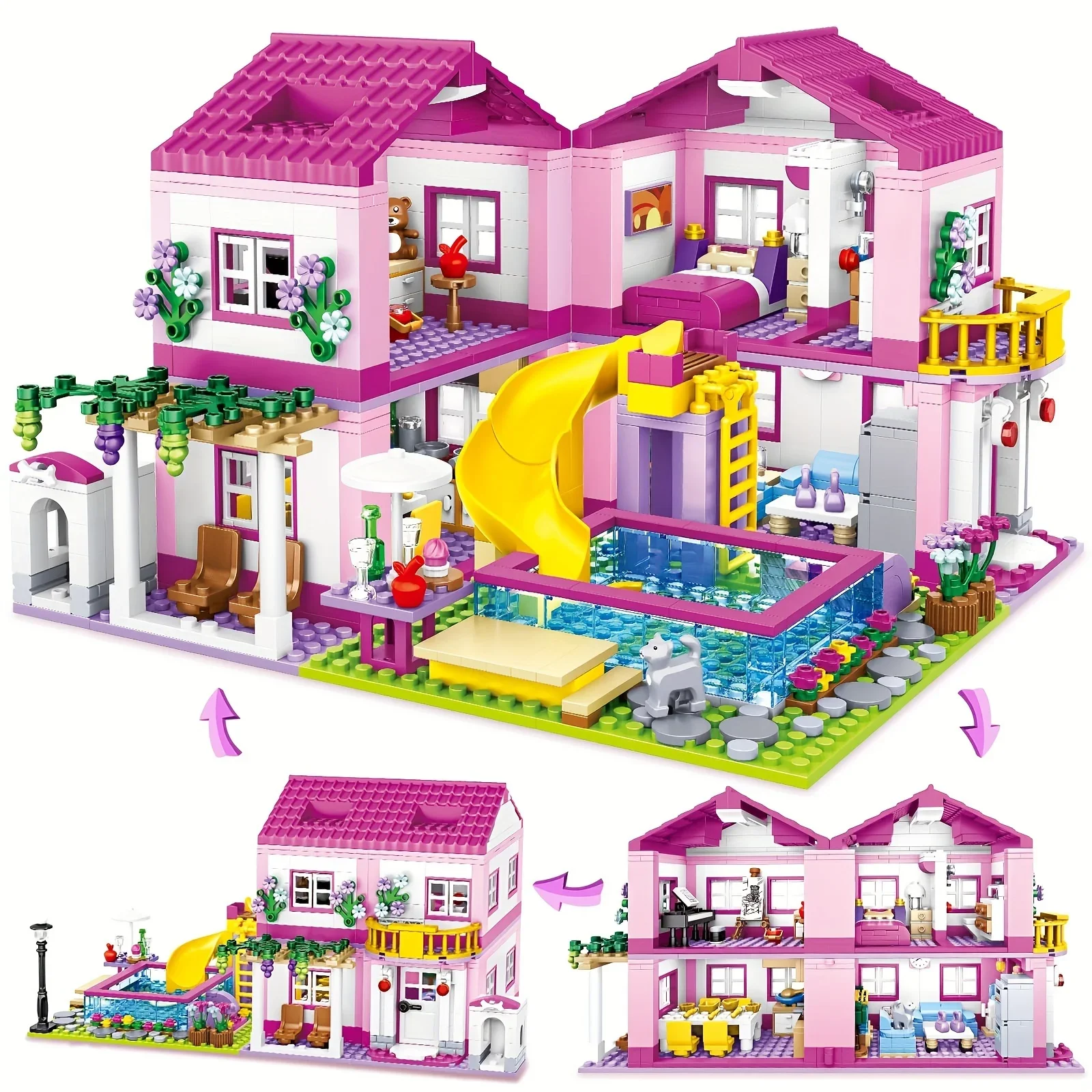 Friends City Street View House Summer Holiday Villa Castle Model Building Block Sets Figures DIY Bricks Toys for Kids Girls Gift