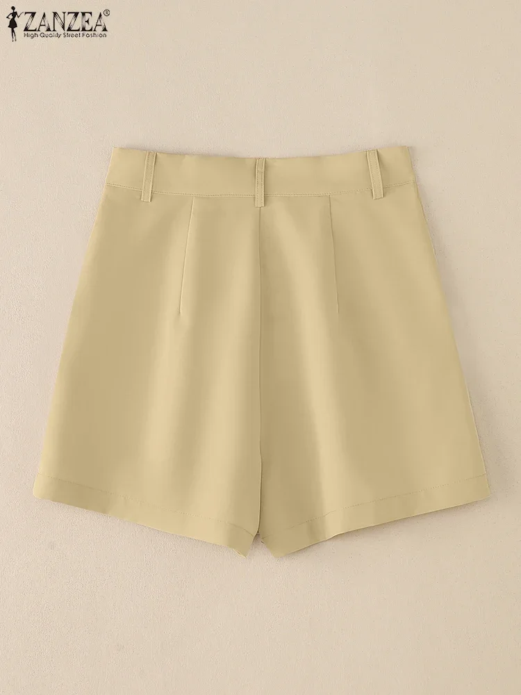 2025 zanzea verão shorts feminino elegante cintura alta trabalho ol calças casuais botão sólido pantalon elegante férias palazzo oversize