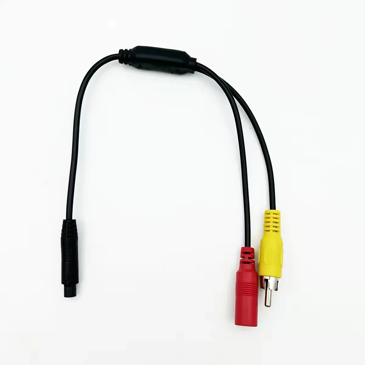 4-pin male/female CVBS to RCA AV/ female DC multi-cable plug adapter converter for automobile rear camera monitor.
