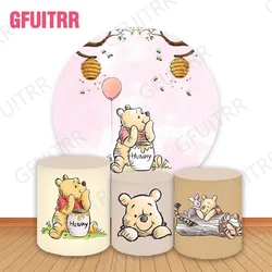 Winnie the Pooh Round Backdrop Kids Boys Birthday Party Brown Cylinder Covers Baby Shower Decoration Photo Props