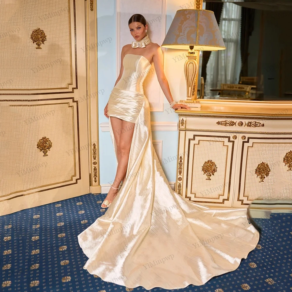 

Formal Short Wedding Dresses 2026 Boho Strapless Sleeveless High Low Bridal Dress Mini Evening Wedding Prom Gowns Customized