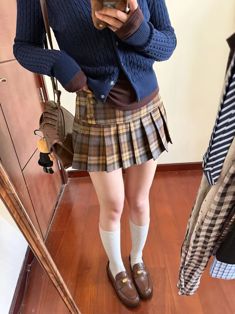 Preppy Style Women Plaid Pleated Skirt Y2K High Waist A-Line Mini Skirt JK Uniform Skirt School Girl Skirt Autumn Winter Outfit