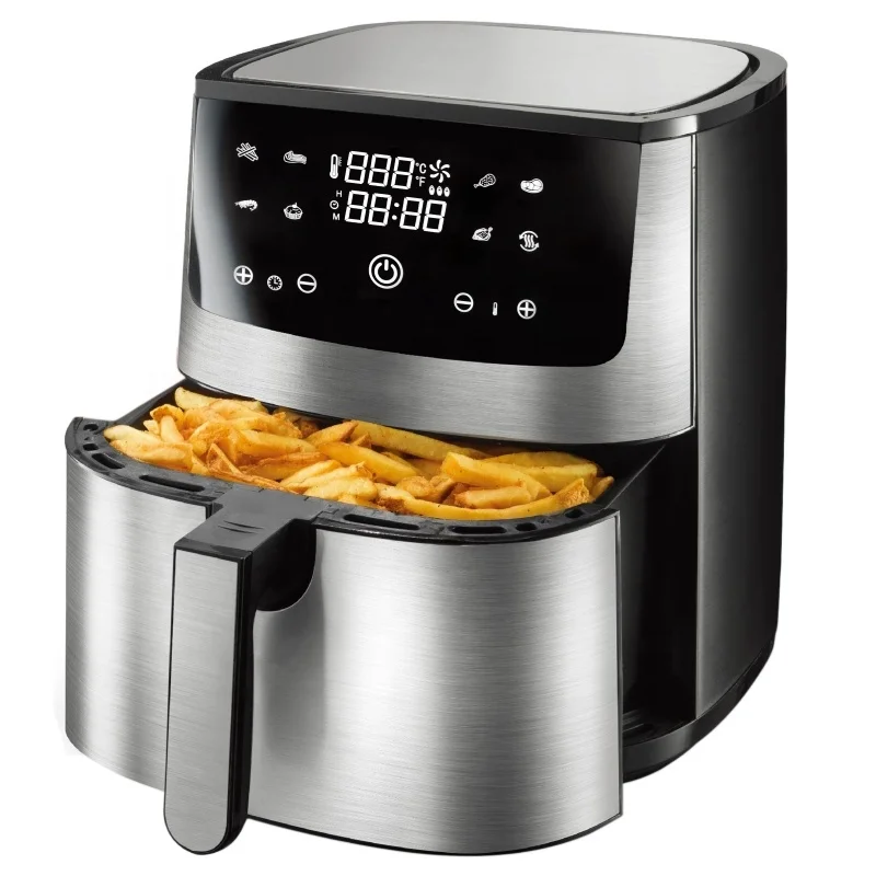 2026 New Model Multi-functional5.5L 6.5L 7L 8L Stainless Steel Housing Digital Visible Air Fryer With Brushed Surface and Non-st