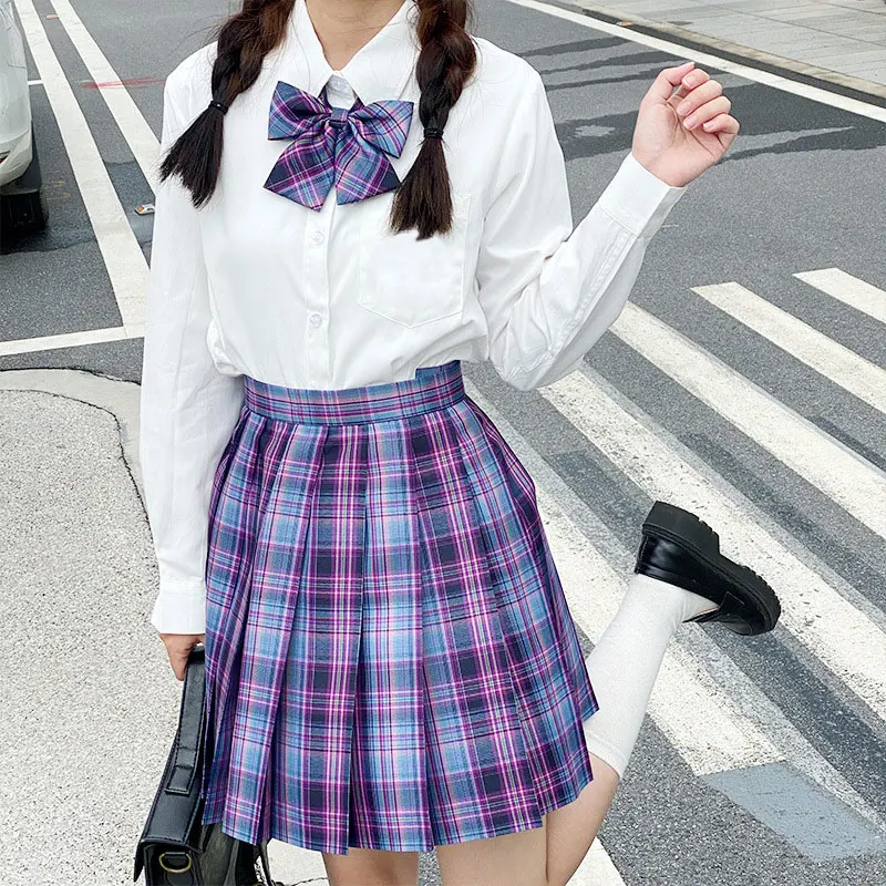 Ensemble complet uniforme scolaire japonais coréen Seifuku, tenue JK à manches longues pour filles, jupe plissée taille haute, cosplay d'écolière sexy