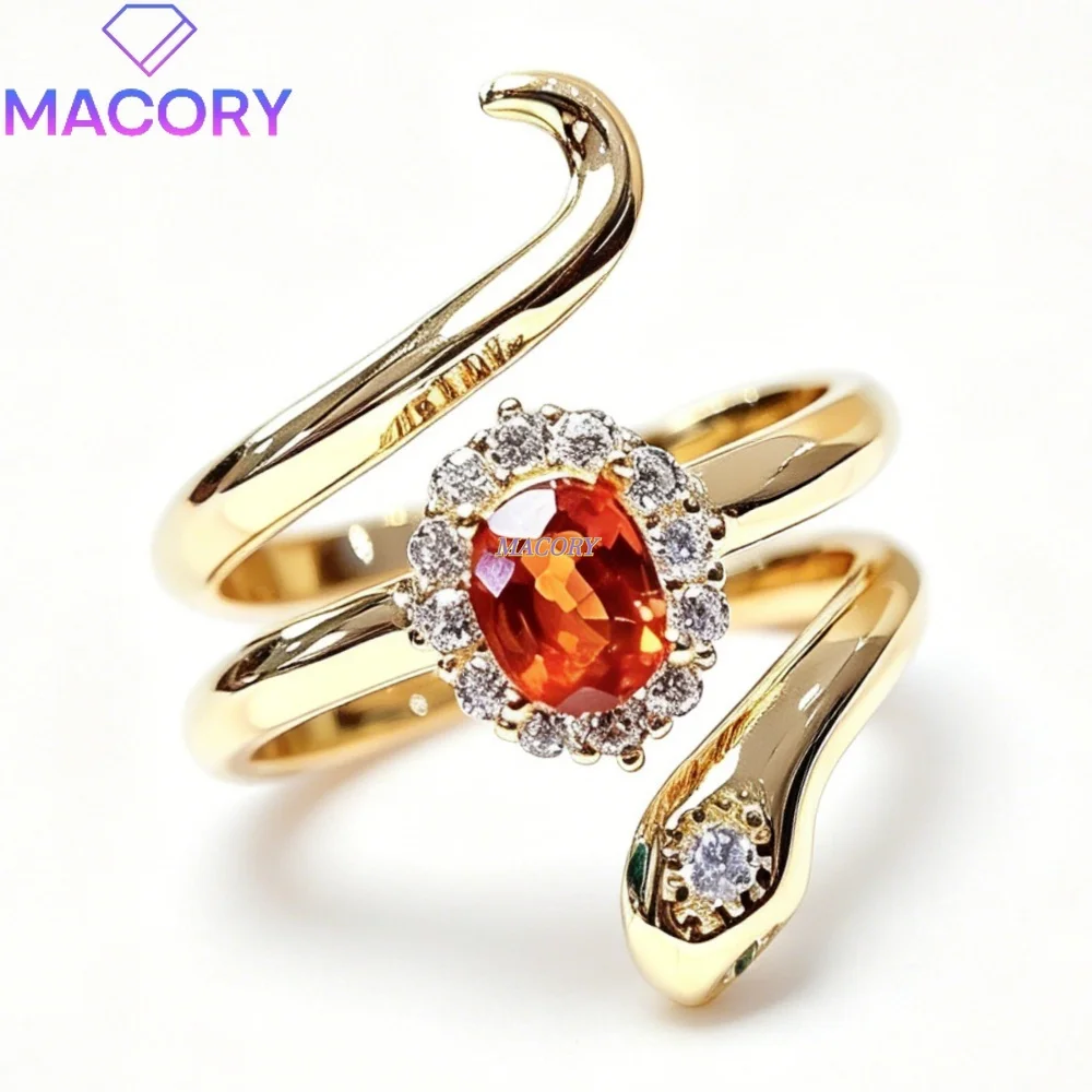 925 sterling silver natural Mandarin Garnet ring snake-shaped unique design mysterious vintage Christmas and Halloween gift