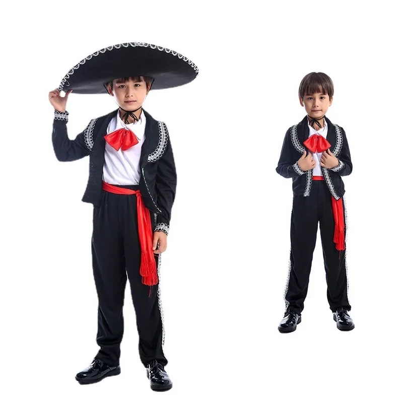 Kids Traditional Mexican Mariachi Amigo Dance Costume Boys Cosplay Costumes Halloween Party Children's Day Performance Clothes