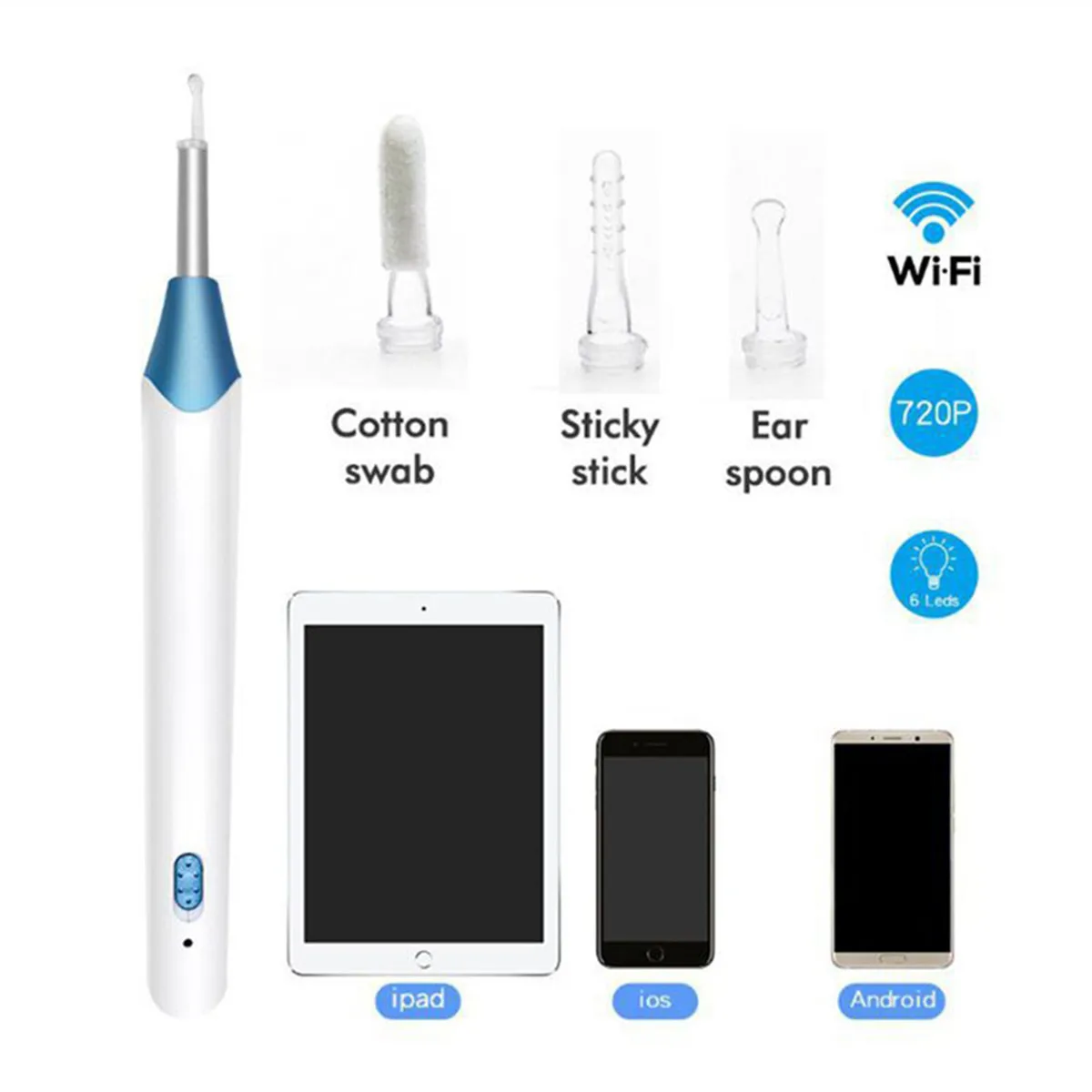 3.9mm 720P  WIFI Visual Ear Pick Endoscope Wireless Otoscope Earscope Cleaner Digital Microscope For Hair Nose Skin Check