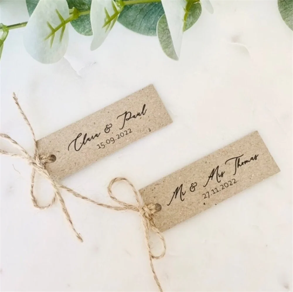 50pcs Modern Calligraphy Favour Tags with Twine - Wedding Thank You Tags - Wedding Gift Tags - Monochrome - Minimalist