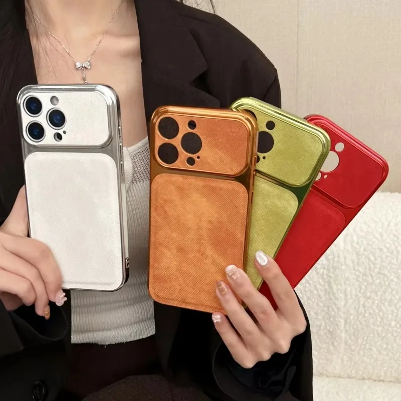 Plating Cushion Denim Cowboy Fabric Phone Case For iPhone 16 15 14 13 18 Pro Max Shockproof Instantly Turn 17 Large Window Cover view 2