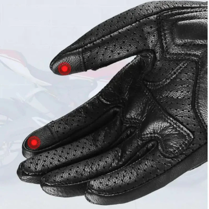 GHOST RACING Touch Screen Motorcycle Genuine Leather Male Rider Cycling Riding Motorbike Breatheable Gloves Offroad Anti drop