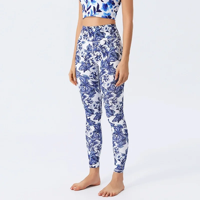 กางเกงโยคะพิมพ์ลายดอกไม้ 3 มิติ กางเกงออกกำลังกายผู้หญิง เอวสูง กางเกงรัดรูปขายาว กางเกงวิ่ง กางเกงออกกำลังกาย ไซส์ใหญ่ กางเกงผู้หญิง