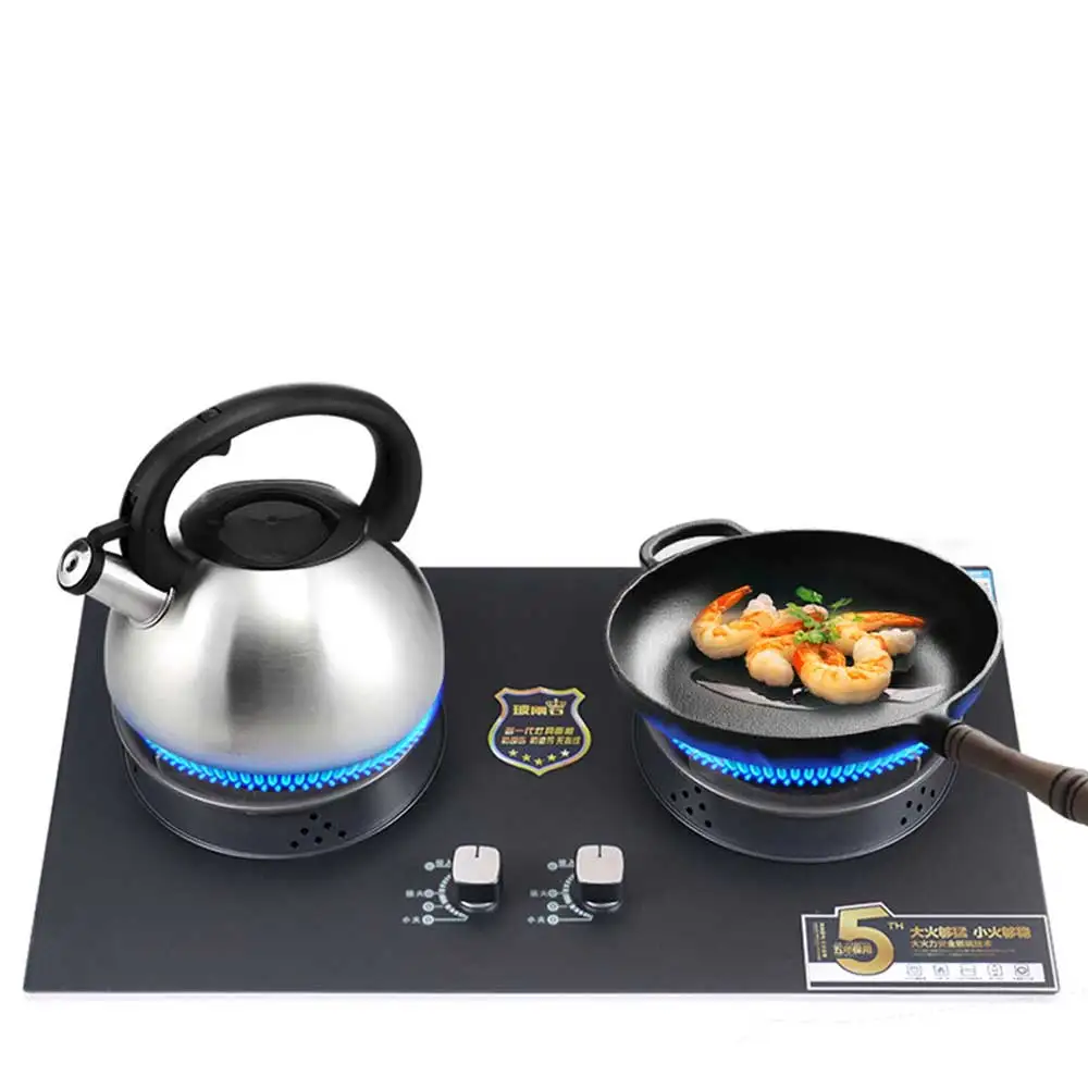 Olla De Gas De cocina, estufa De Gas doble, protección De apagado De doble propósito integrada, bocina De Gas De acero inoxidable