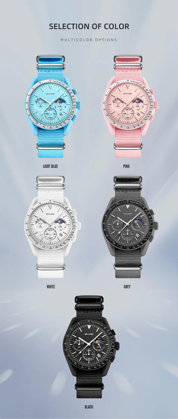 SKMEI 9392 Quarz Chronograph Uhren für Männer und Frauen mit Datum 30M Wasserdicht Sportuhr Modische Nylon-Armbanduhr Geschenke Reloj Mujer – Detail 14