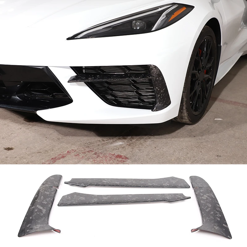 For Chevrolet Corvette C8 2020-2023 Real Carbon Fiber Forged Texture Car Front Bumper Fog Lamp Decorative Cover Car Accessories