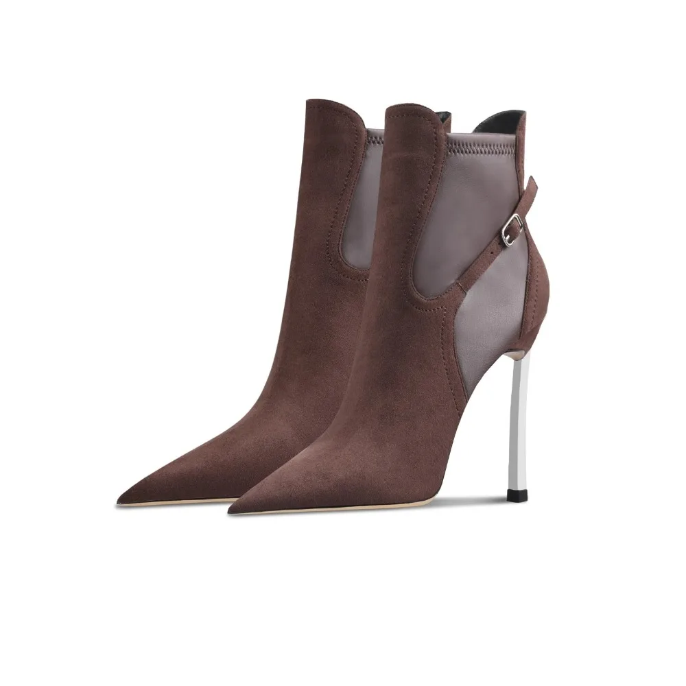 

Women Suede Ankle Boots Sexy Stiletto Heels Pointed Toe Slimming Boots 2025 Fall Winter
