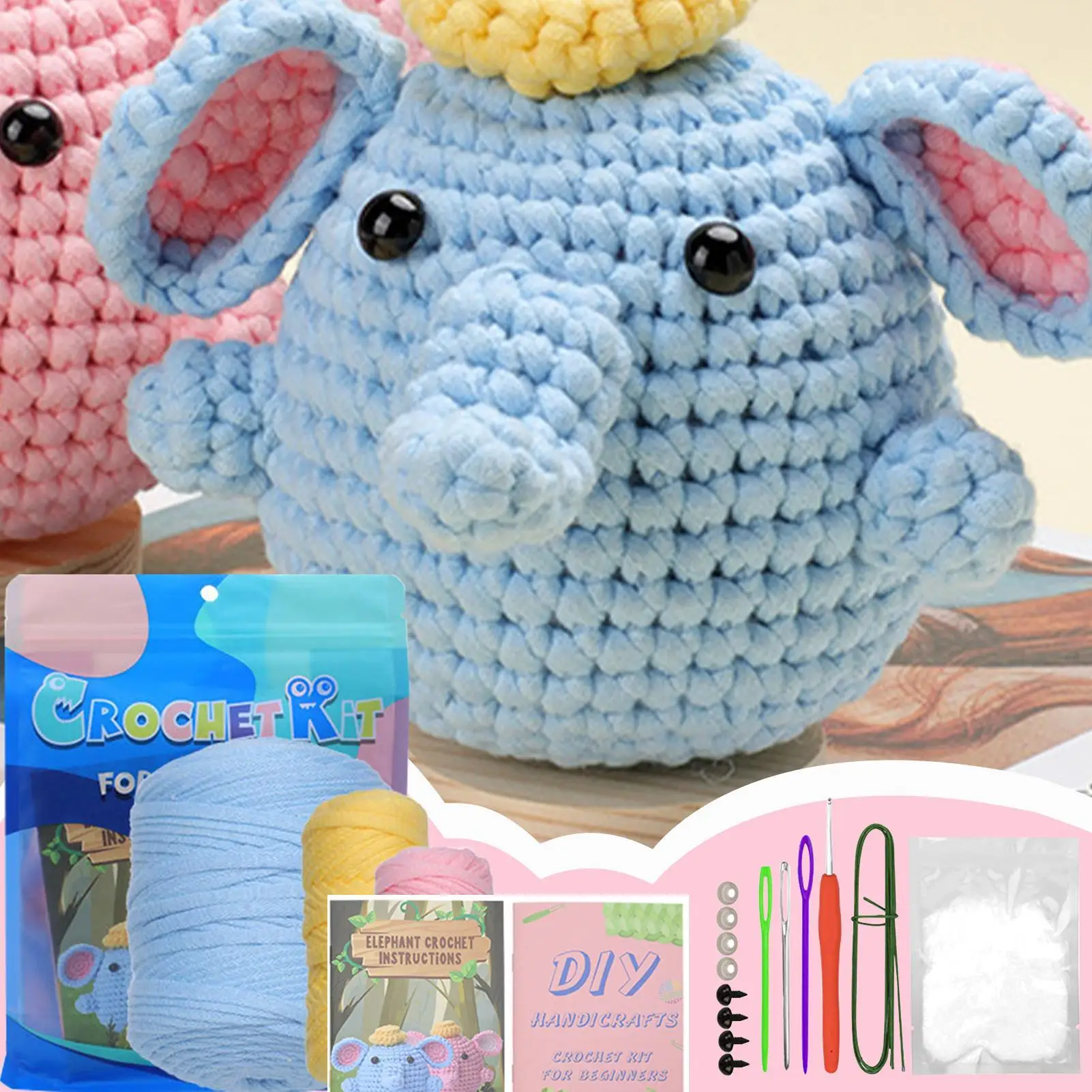 Crochet Starter Kit Handmade Elephant Knitting Accessories Crochet Set For Adults Birthday Holiday Women Kids Craft Teens Art