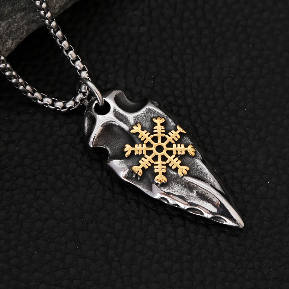 Men's Vintage Nordic Viking Spear Pendant Necklace 316L Stainless Steel Nordic Compass Necklaces Fashion Amulet Jewelry Gifts