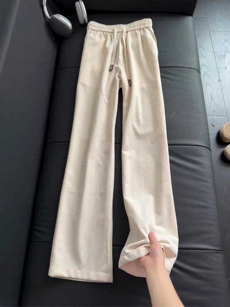

Loose Straight Leg Men's Casual Pants Wheat Spike Texture Bark Brown Elastic Waistband Comfortable Sweatpants Youth Style