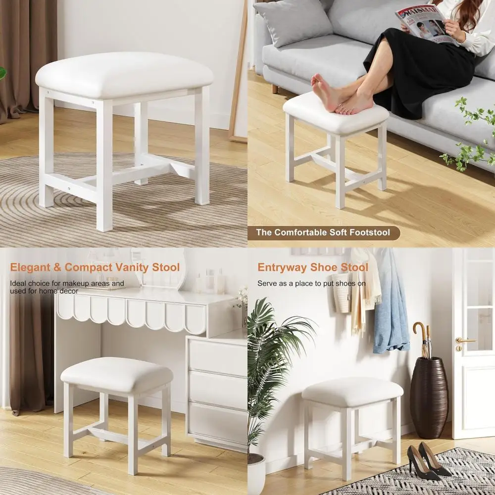

Compact Leather Cushioned Vanity Chair for Makeup, Desk, Bedroom, Bathroom, and Living Spaces