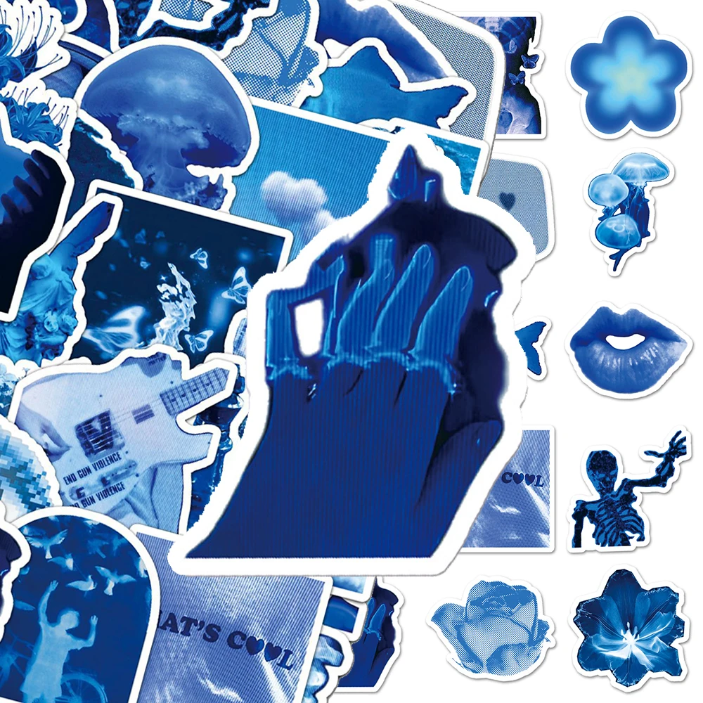 

10/30/50pcs Blue Pixel Aesthetic Cartoon Stickers Vintage Decal DIY Skateboard Phone Motorcycle Waterproof Cool Graffiti Sticker