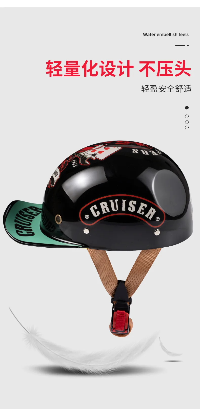 V Retro Halb Roller Helm Baseball Kappe Sicherheit für Motorrad Harley Vintage Elektrische Radfahren Motorrad Klassische Mode Helme – Detail 10