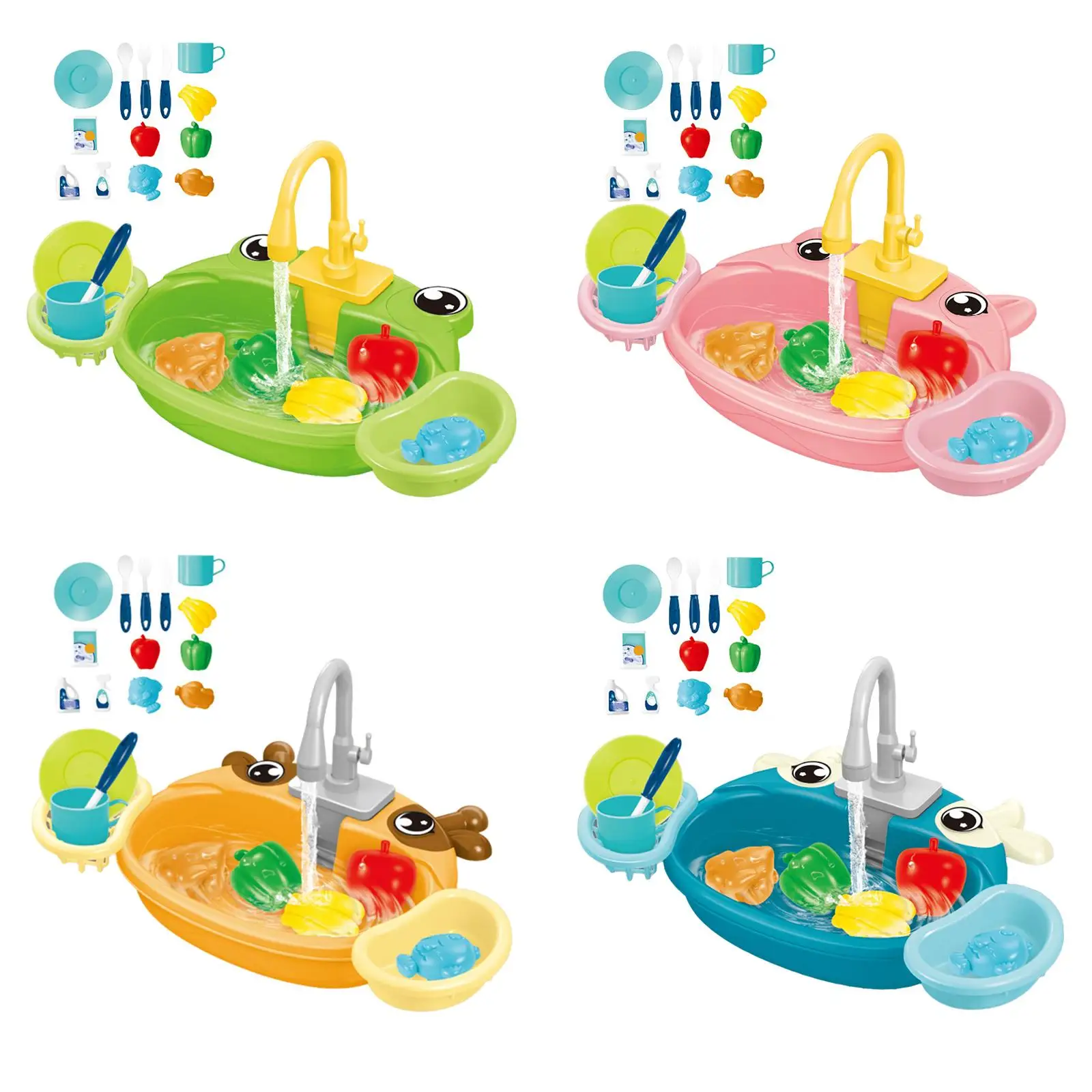 Kitchen Sink Toys Play Dishes Pretend Cleaning with Running Water Electric Play Set for Play House Gift Kids