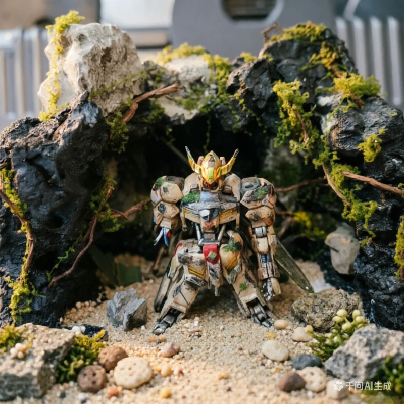 Battle Damaged Gundam 00 for Aquarium, Flower Field Diorama, Fish Tank Hardscape, Weathered Resin Figure, Aquatic Scene