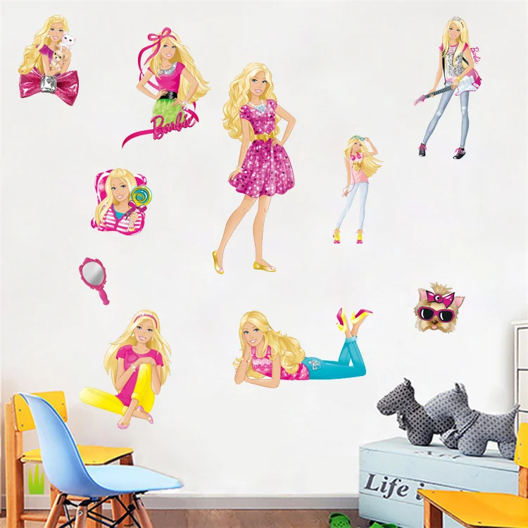 Miniso Barbie Wall Paper Cartoon Anime Creative Stickers Girly Heart Room Decor Window Car Waterproof Self Adhesive Sticker