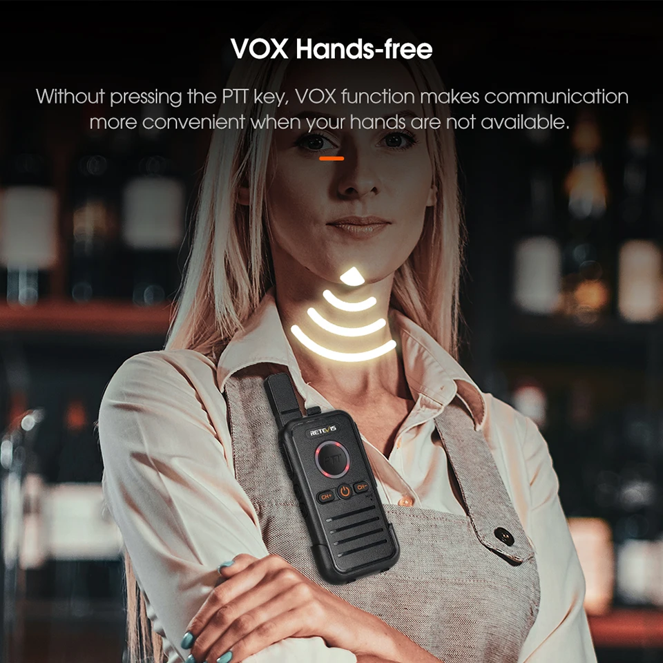 Retevis RB645 Walkie-Talkie PMR446 Dual PTT Professionelles Tragbares Lizenzfreies Zweiwege-Funkgerät VOX USB-C für Hotel Restaurant – Detail 3