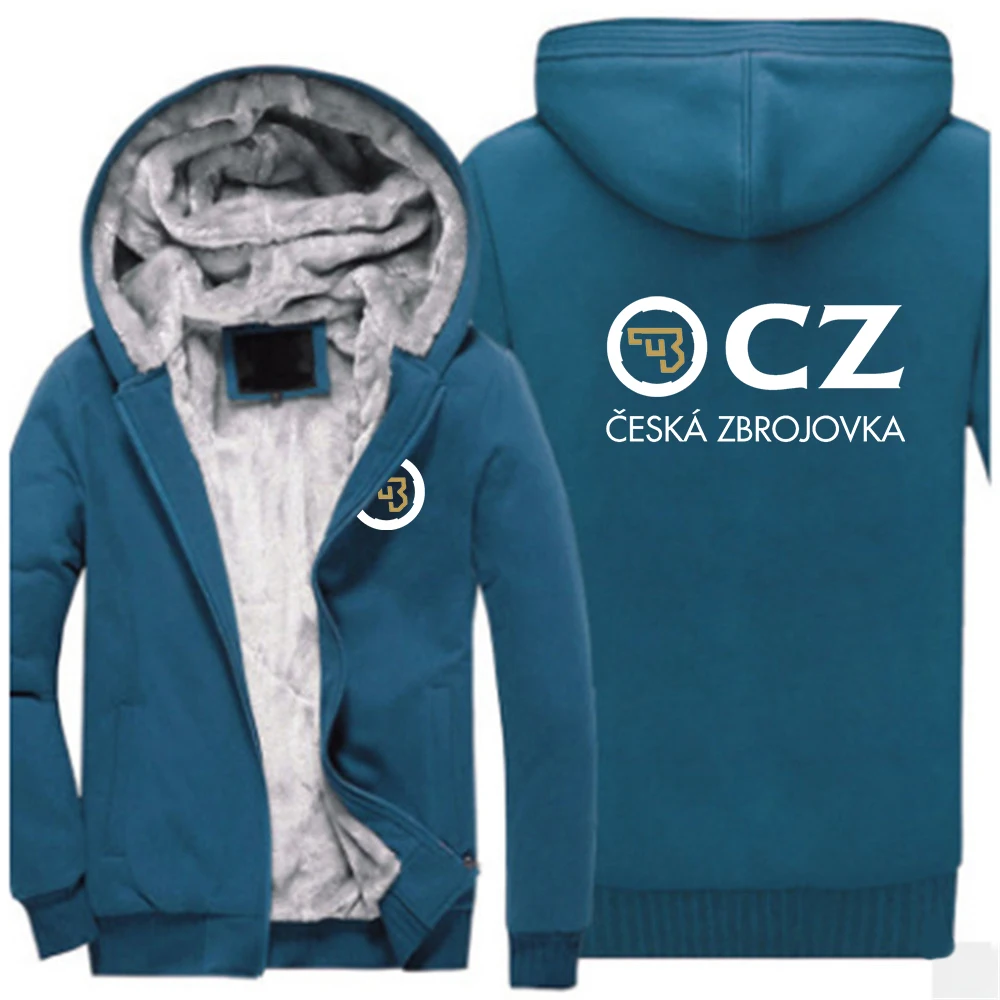 2023 Winter New CZ Logo Thickened Warmer Hoodie Ceska Zbrojovka Printing Casual Coats Zipper Design Splicing Long Sleeve Hoodies