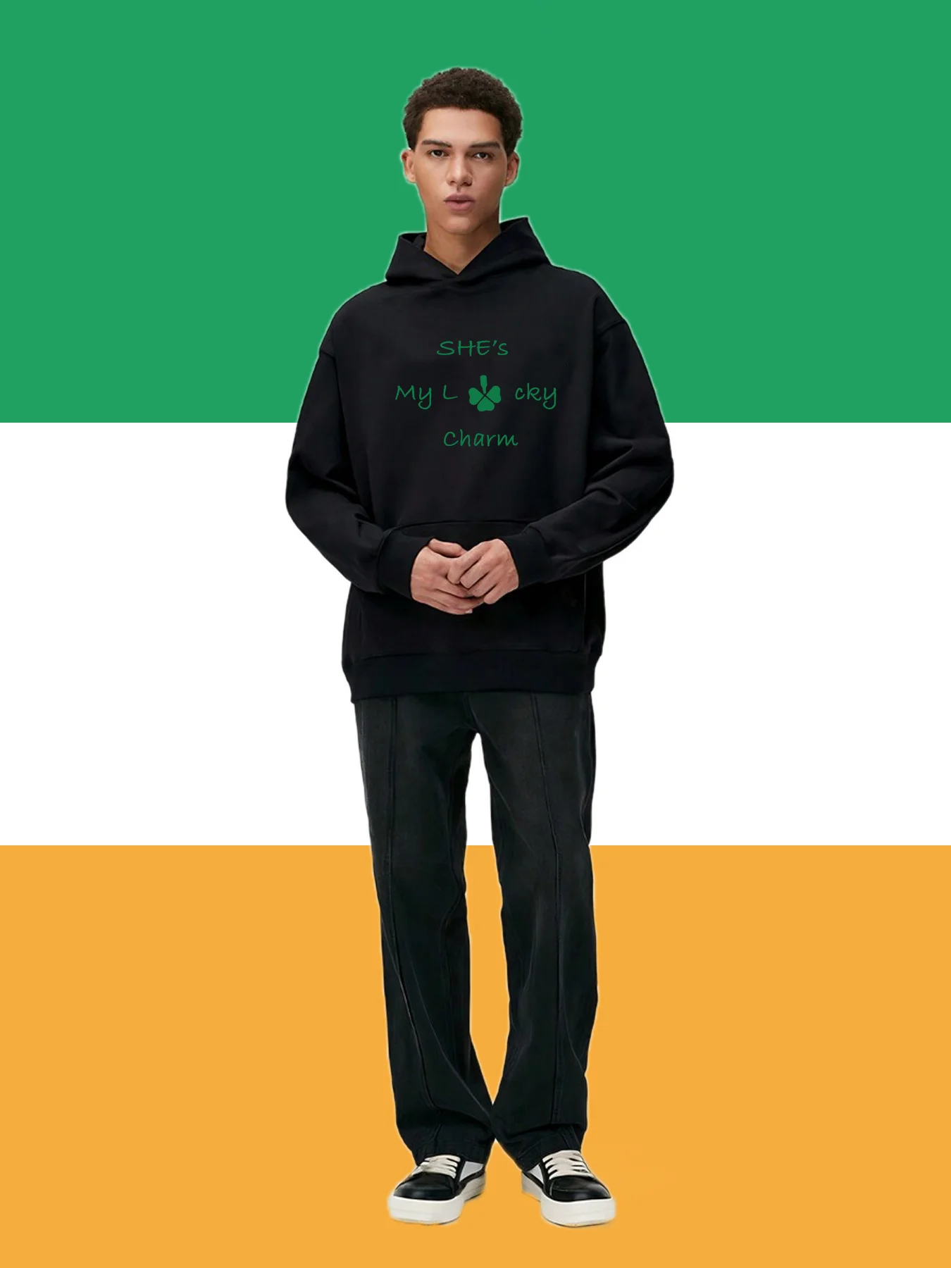 St. Patrick's Day She's My Lucky Charm Creative Printed Men's Hoodie, 280g Heavy Men's High Quality Sweatshirt