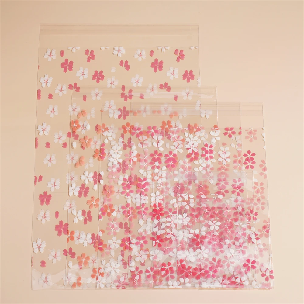 50-100pcs Flower Printed Self Adhesive Plastics Bags Transparent Packing Bags for DIY Gifts Jewelly Making Seal Bags