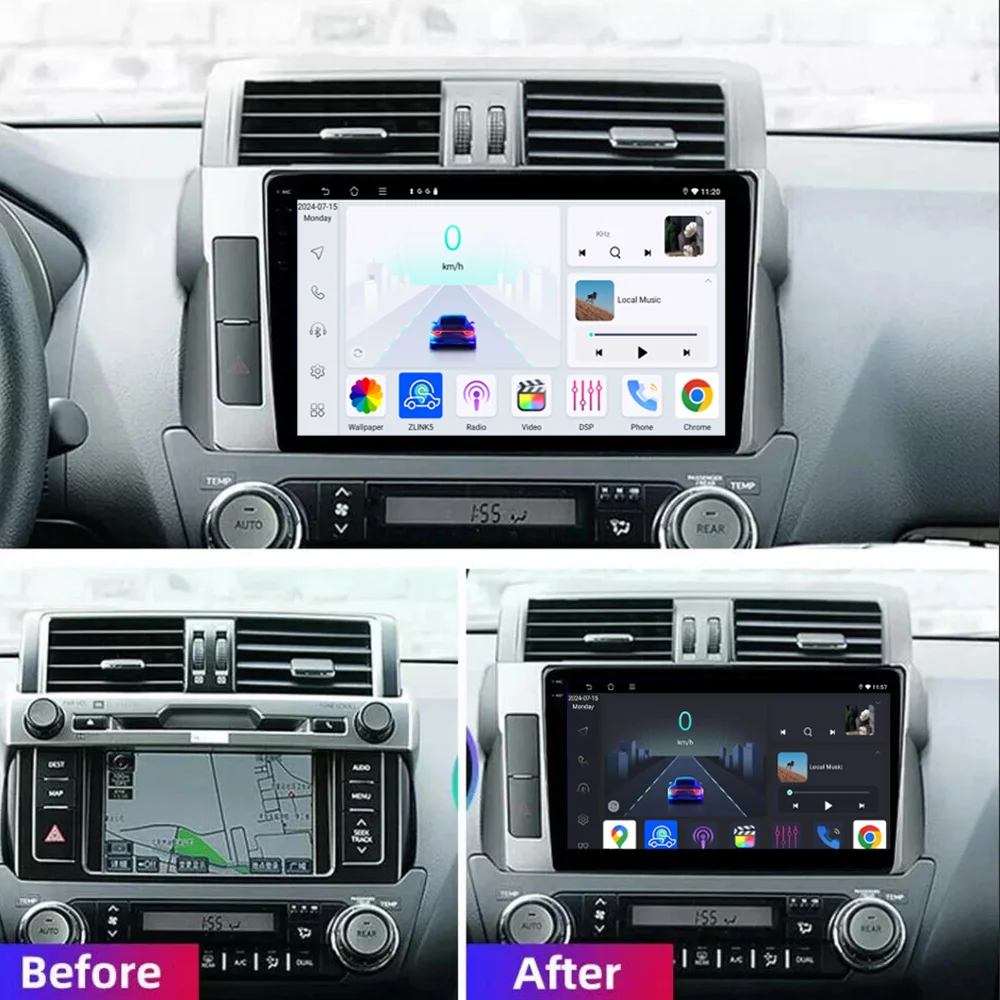 10'' For Toyota Land  Prado12014-17 Car Radio Stereo Wireless Apple Carplay Android 15 Auto GPS Camera Google Map Head Unit WIFI