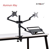 OL-10T Aluminum Height Adjust Desktop Dual 17-32 inch Monitor Holder+12-17 inch Laptop Holder Stand Full Motion Triple Mount Arm