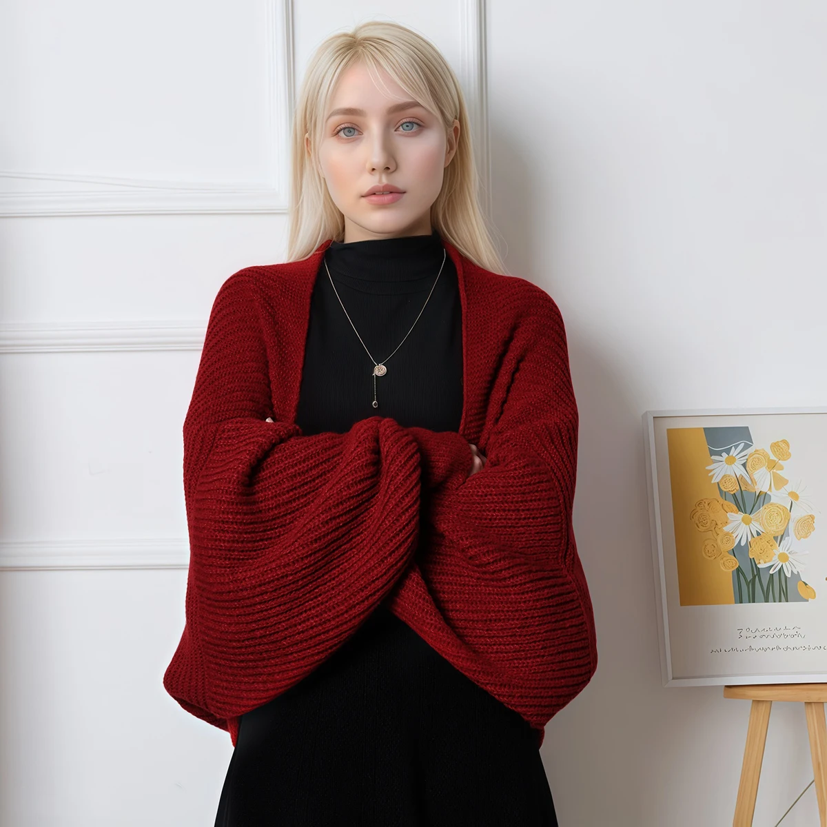 

Elegant women's loose shawl, women's solid color autumn and winter shawl, daily commuting warm and comfortable outerwear
